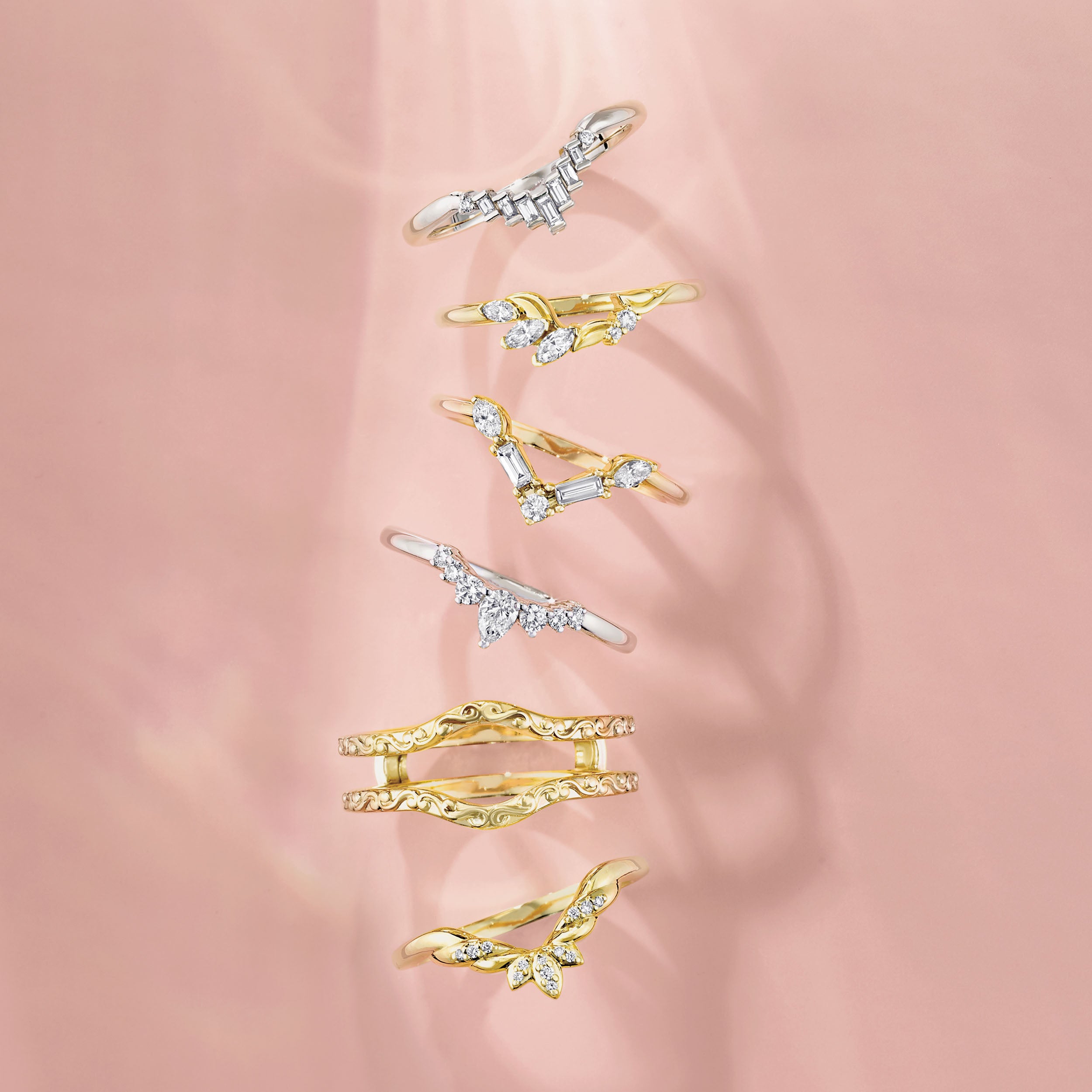 Round And Marquise Diamond Curved Floral Band-VIRABYANI